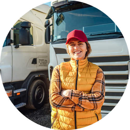 Professional trucker with commercial vehicle